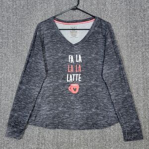 Fa La La La Latte T-Shirt Womens M Black Gray Coffee Christmas Pajama Top